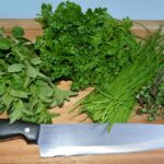 Erbe aromatiche fresche in un barattolo di vetro, pronte per essere conservate secondo i trucchi della nonna.